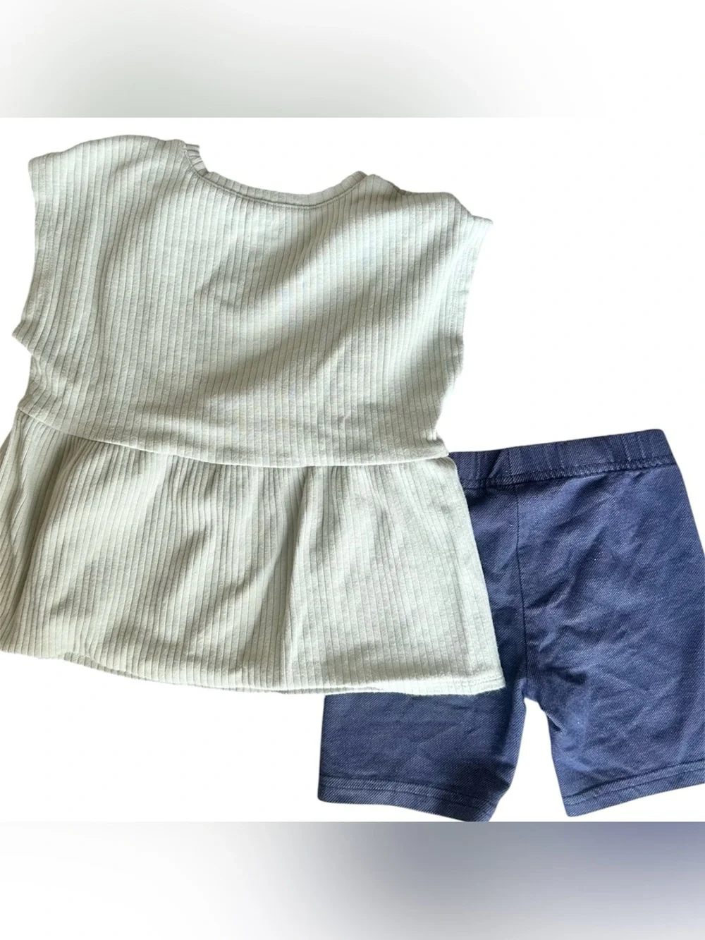 Carter's 4T Girls Green Sage top and blue denim stretch legging shorts set